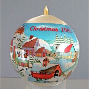 VTG General Foam Plastics Ornament Christmas 1983 Satin Ball w / Winter Scene